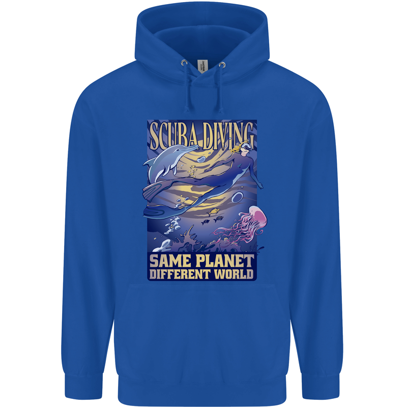 Same Planet Different World Mens 80% Cotton Hoodie Royal Blue