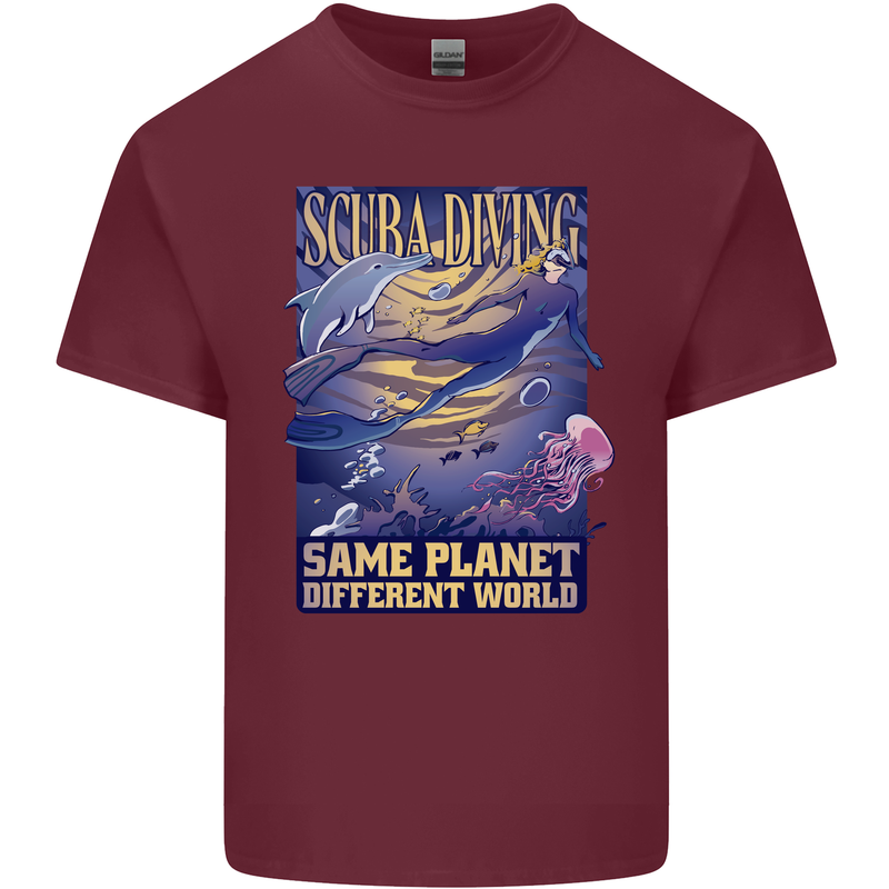 Same Planet Different World Mens Cotton T-Shirt Tee Top Maroon