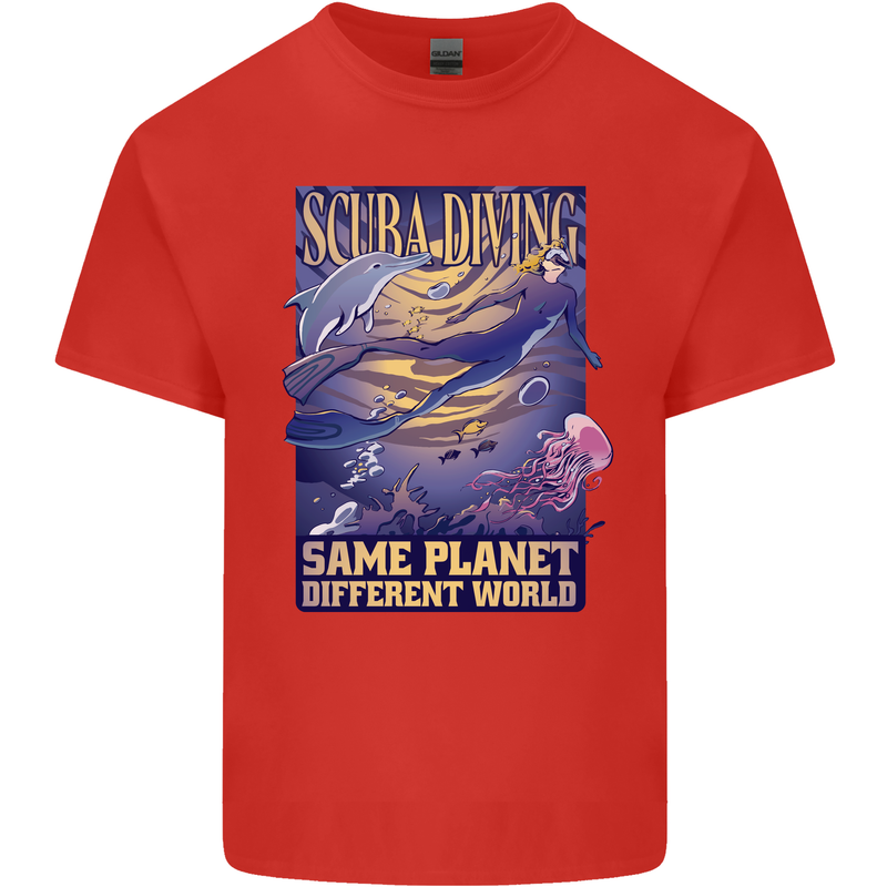 Same Planet Different World Mens Cotton T-Shirt Tee Top Red