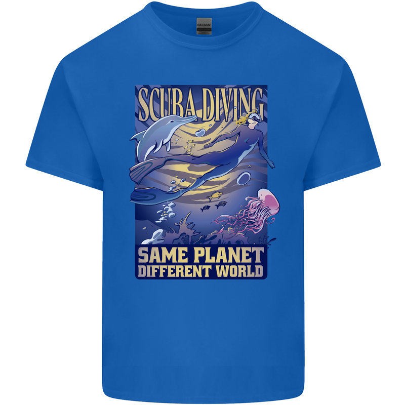 Same Planet Different World Mens Cotton T-Shirt Tee Top Royal Blue