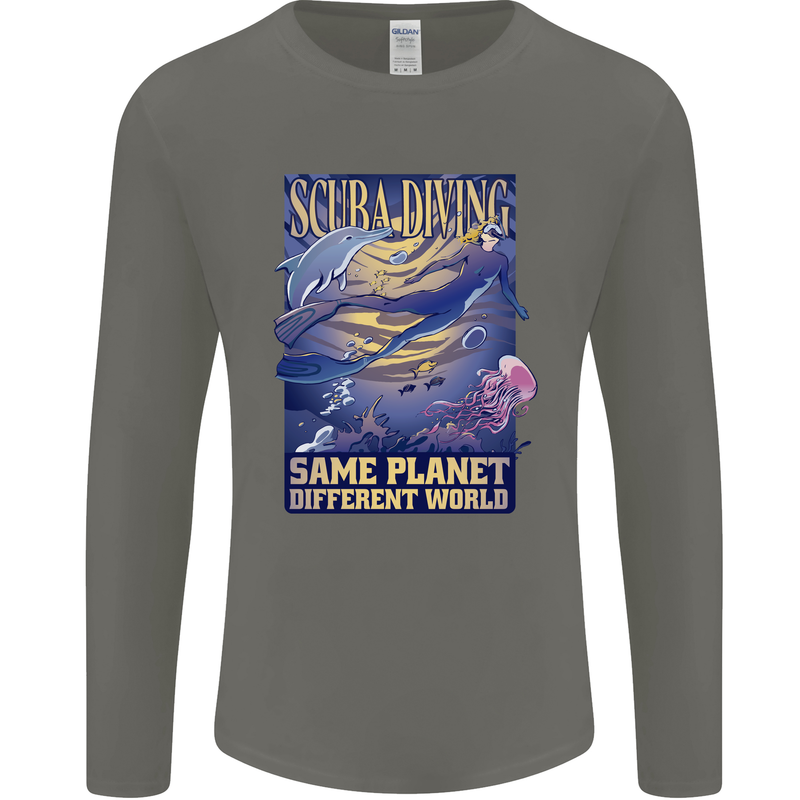 Same Planet Different World Mens Long Sleeve T-Shirt Charcoal