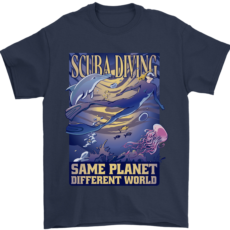 Same Planet Different World Mens T-Shirt Cotton Gildan Navy Blue