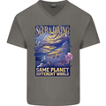 Same Planet Different World Mens V-Neck Cotton T-Shirt Charcoal