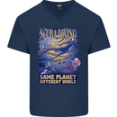 Same Planet Different World Mens V-Neck Cotton T-Shirt Navy Blue