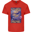 Same Planet Different World Mens V-Neck Cotton T-Shirt Red