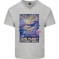 Same Planet Different World Mens V-Neck Cotton T-Shirt Sports Grey