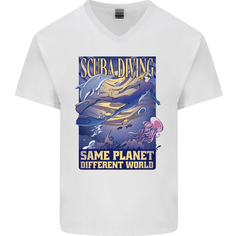 Same Planet Different World Mens V-Neck Cotton T-Shirt White