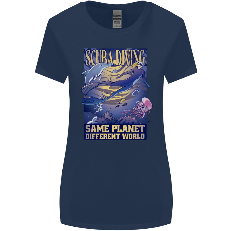 Same Planet Different World Womens Wider Cut T-Shirt Navy Blue