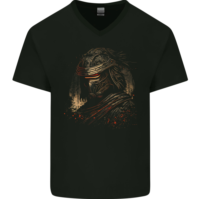 Samurai Assassin Japanese Fantasy Warrior Mens V-Neck Cotton T-Shirt Black