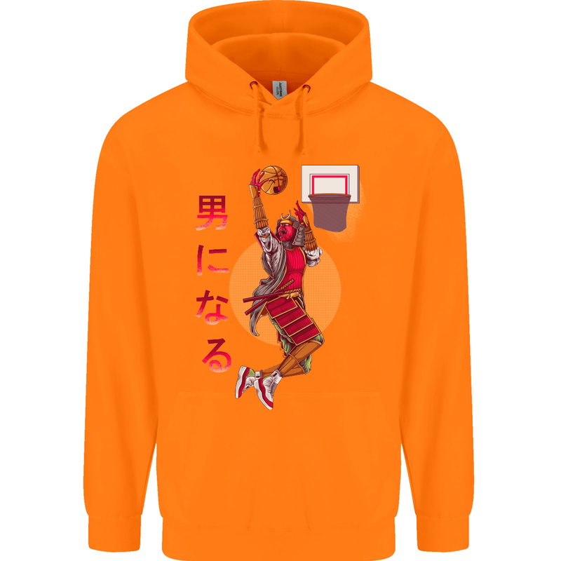 Samurai Basketball Player Childrens Kids Hoodie Orange