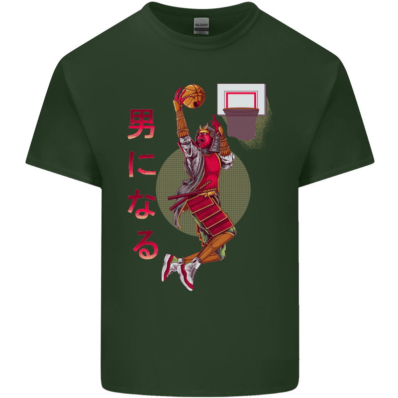 Samurai Basketball Player Mens Cotton T-Shirt Tee Top Forest Green
