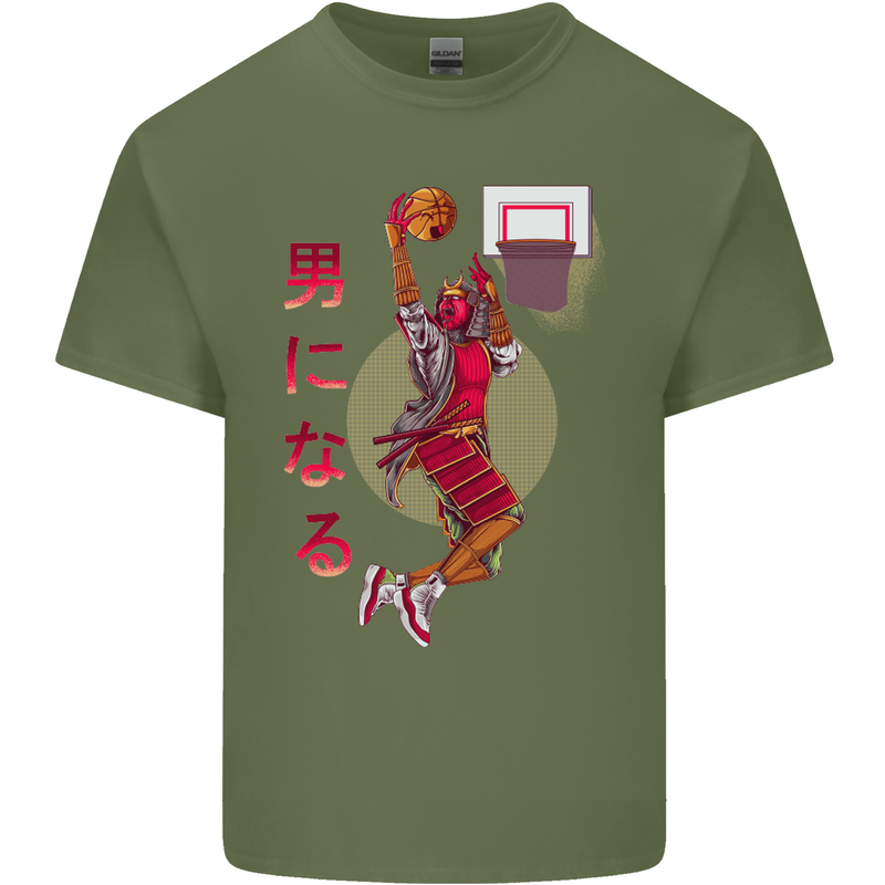 Samurai Basketball Player Mens Cotton T-Shirt Tee Top Military Green