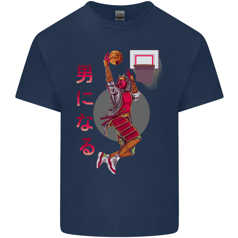 Samurai Basketball Player Mens Cotton T-Shirt Tee Top Navy Blue