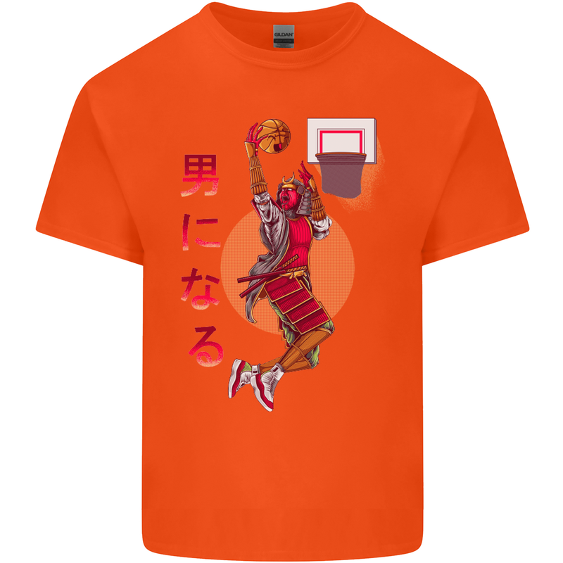 Samurai Basketball Player Mens Cotton T-Shirt Tee Top Orange