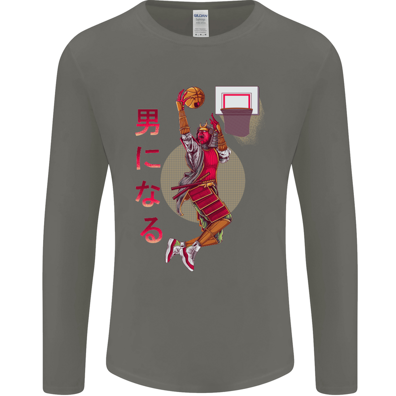 Samurai Basketball Player Mens Long Sleeve T-Shirt Charcoal