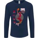 Samurai Basketball Player Mens Long Sleeve T-Shirt Navy Blue