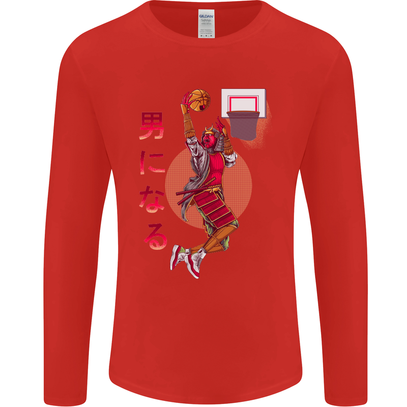 Samurai Basketball Player Mens Long Sleeve T-Shirt Red