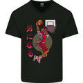 Samurai Basketball Player Mens V-Neck Cotton T-Shirt Black