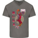 Samurai Basketball Player Mens V-Neck Cotton T-Shirt Charcoal