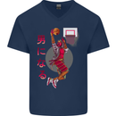 Samurai Basketball Player Mens V-Neck Cotton T-Shirt Navy Blue