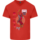 Samurai Basketball Player Mens V-Neck Cotton T-Shirt Red