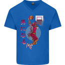 Samurai Basketball Player Mens V-Neck Cotton T-Shirt Royal Blue