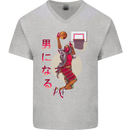 Samurai Basketball Player Mens V-Neck Cotton T-Shirt Sports Grey