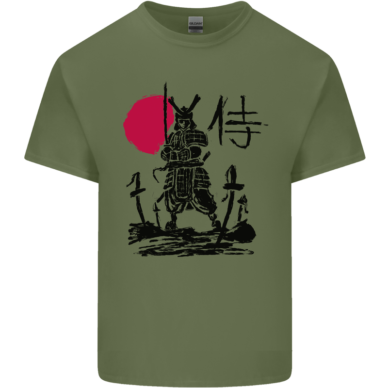 Samurai Battle MMA Kenjutsu Kendo Iaido Mens Cotton T-Shirt Tee Top Military Green