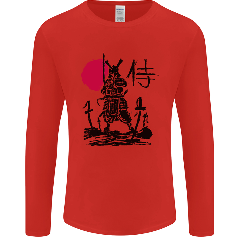 Samurai Battle MMA Kenjutsu Kendo Iaido Mens Long Sleeve T-Shirt Red