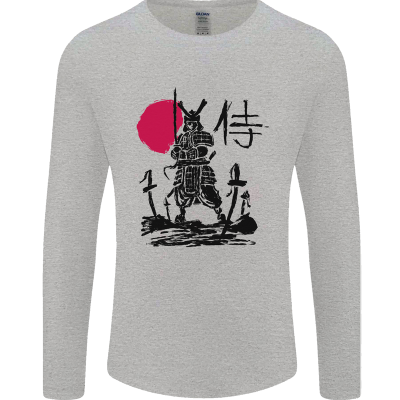 Samurai Battle MMA Kenjutsu Kendo Iaido Mens Long Sleeve T-Shirt Sports Grey