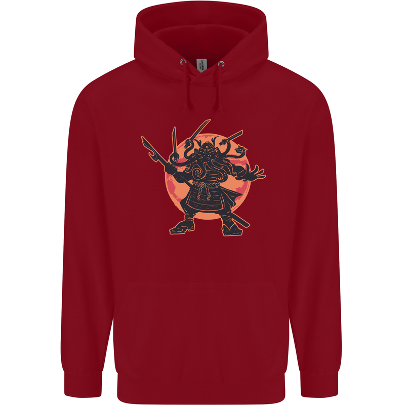 Samurai Cthulhu Kraken Childrens Kids Hoodie Red