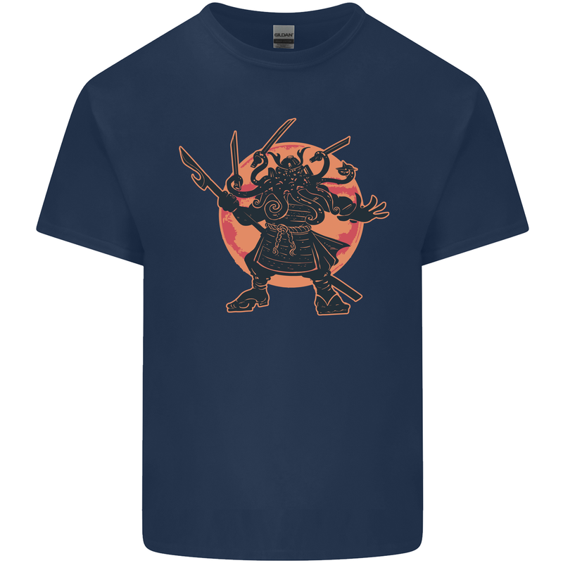Samurai Cthulhu Kraken Kids T-Shirt Childrens Navy Blue
