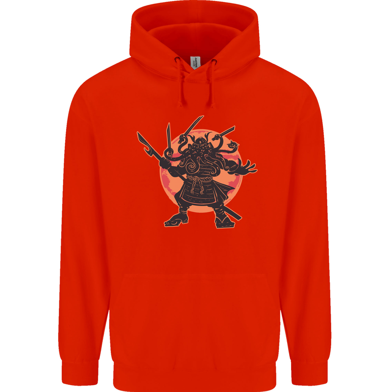 Samurai Cthulhu Kraken Mens 80% Cotton Hoodie Bright Red