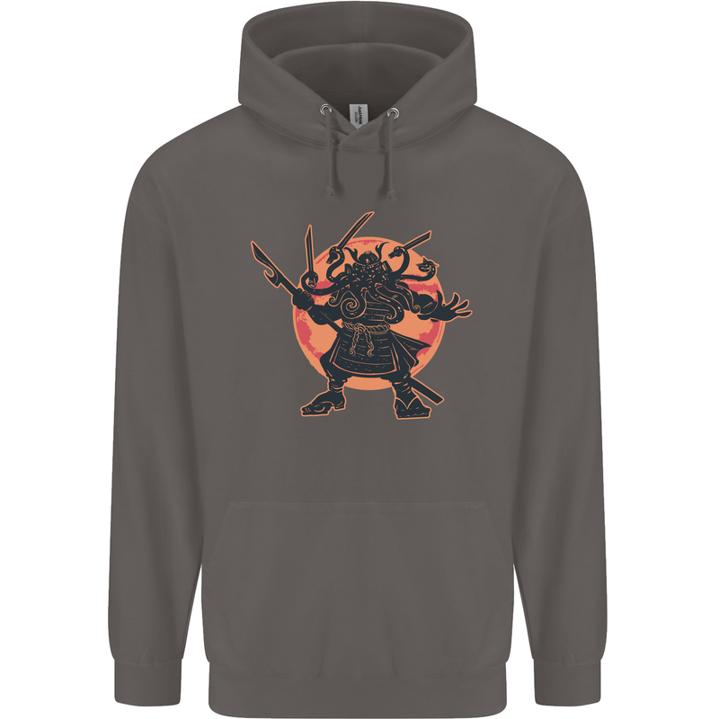 Samurai Cthulhu Kraken Mens 80% Cotton Hoodie Charcoal