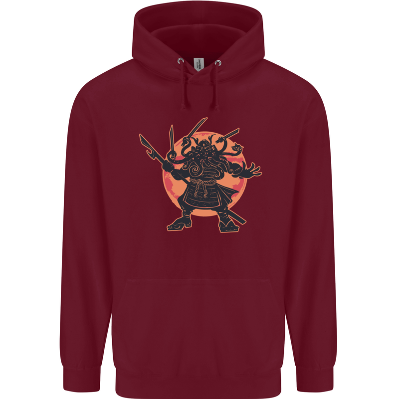 Samurai Cthulhu Kraken Mens 80% Cotton Hoodie Maroon