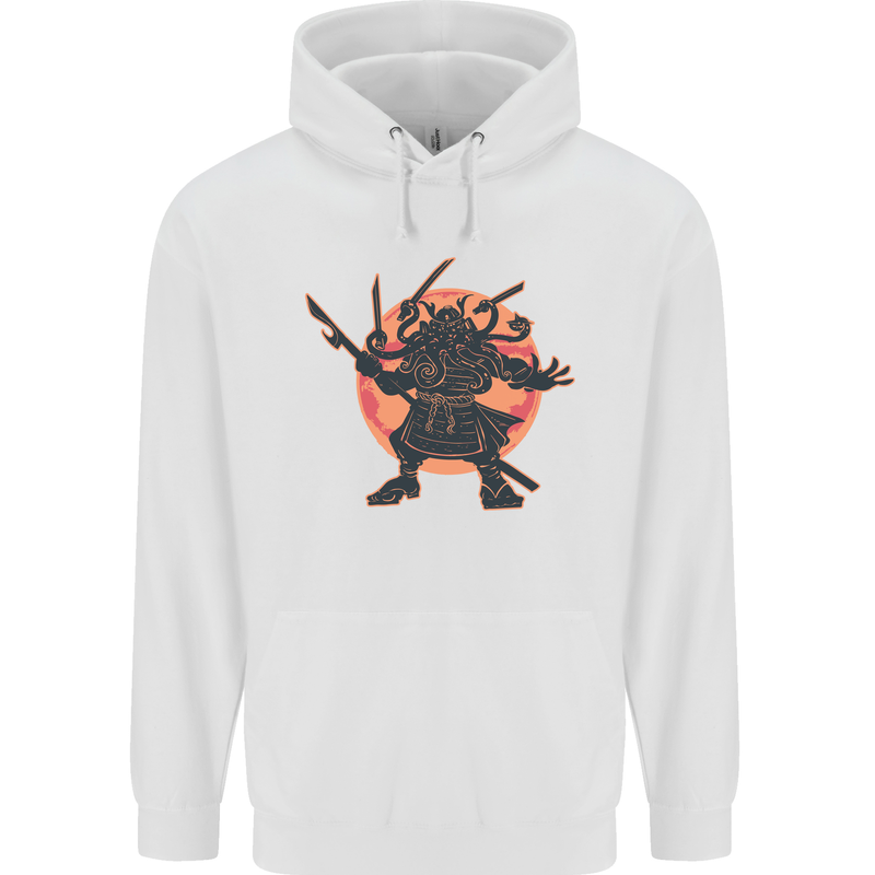 Samurai Cthulhu Kraken Mens 80% Cotton Hoodie White