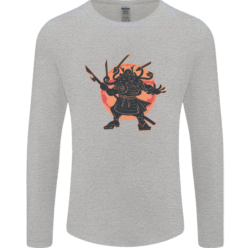 Samurai Cthulhu Kraken Mens Long Sleeve T-Shirt Sports Grey