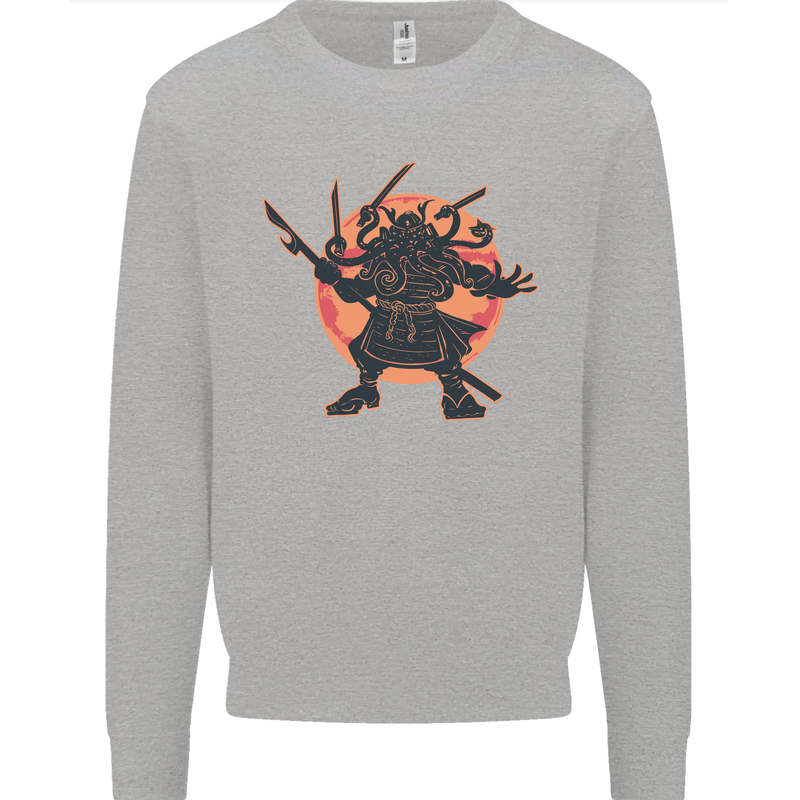 Samurai Cthulhu Kraken Mens Sweatshirt Jumper Sports Grey