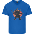Samurai Cthulhu Kraken Mens V-Neck Cotton T-Shirt Royal Blue