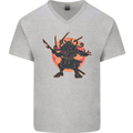 Samurai Cthulhu Kraken Mens V-Neck Cotton T-Shirt Sports Grey