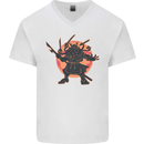 Samurai Cthulhu Kraken Mens V-Neck Cotton T-Shirt White