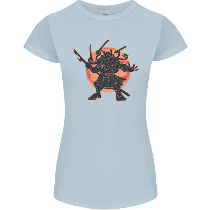 Samurai Cthulhu Kraken Womens Petite Cut T-Shirt Light Blue