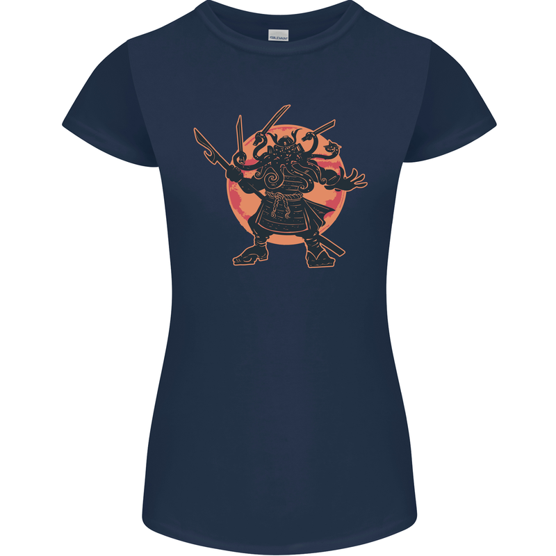 Samurai Cthulhu Kraken Womens Petite Cut T-Shirt Navy Blue