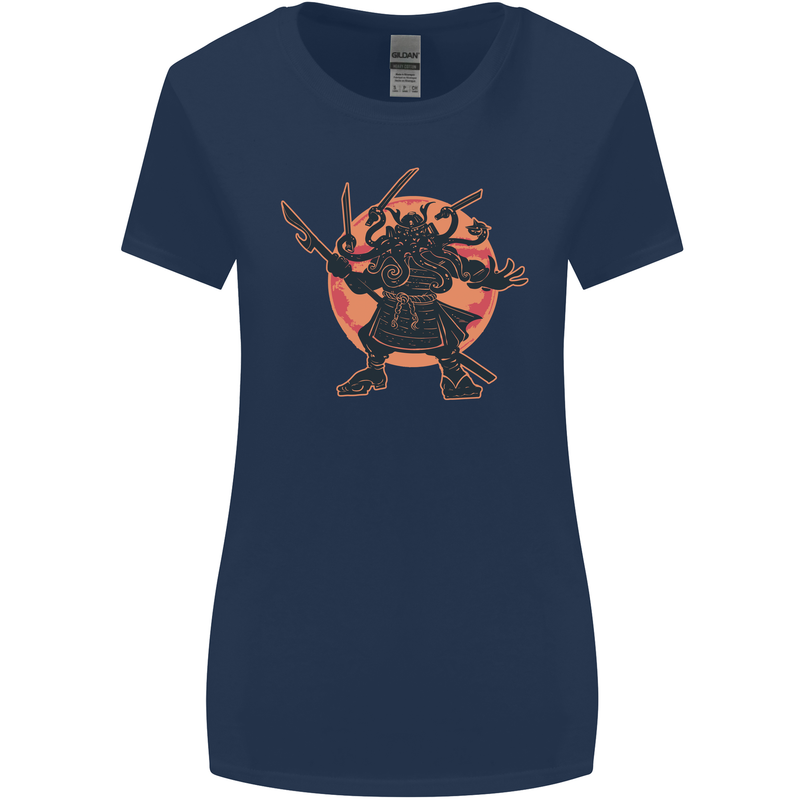 Samurai Cthulhu Kraken Womens Wider Cut T-Shirt Navy Blue