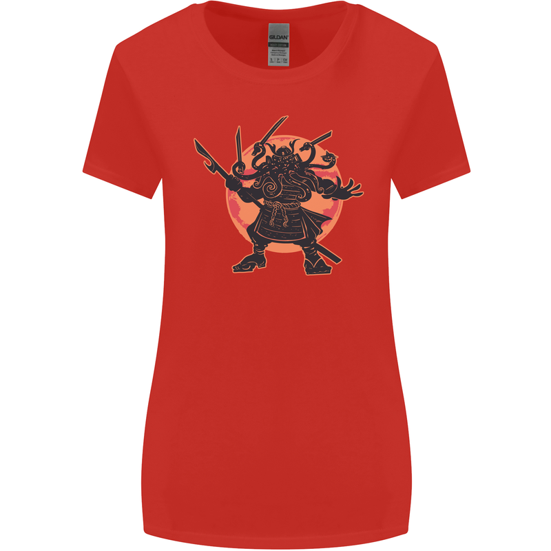 Samurai Cthulhu Kraken Womens Wider Cut T-Shirt Red