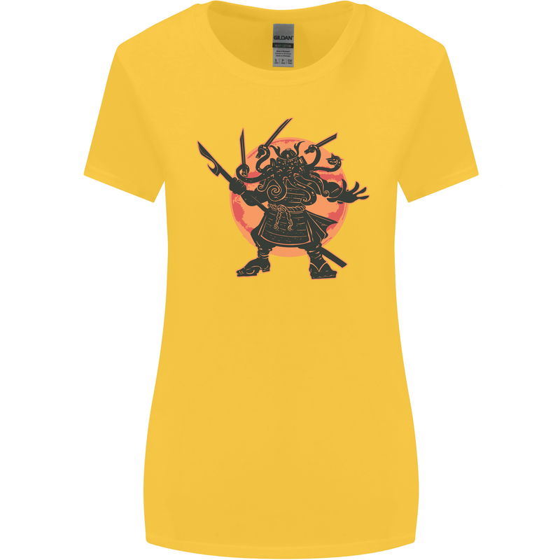 Samurai Cthulhu Kraken Womens Wider Cut T-Shirt Yellow