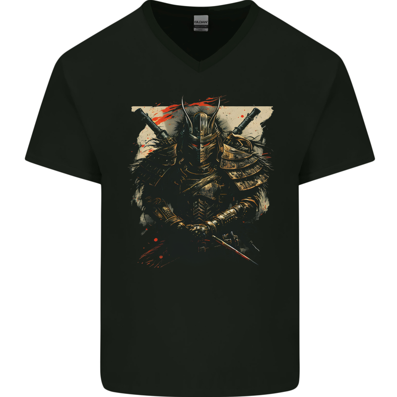 Samurai Extreme Japanese Fantasy Warrior Mens V-Neck Cotton T-Shirt Black