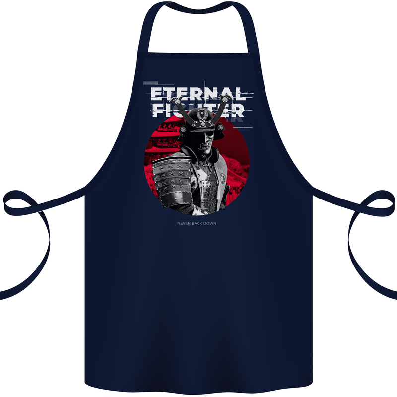 Samurai Fighter Skull MMA Mixed Martial Arts Cotton Apron 100% Organic Navy Blue