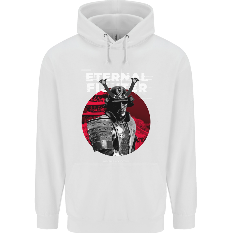 Samurai Fighter Skull MMA Mixed Martial Arts Mens 80% Cotton Hoodie White