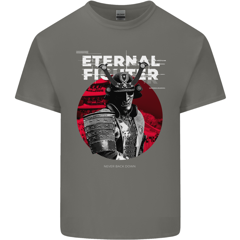 Samurai Fighter Skull MMA Mixed Martial Arts Mens Cotton T-Shirt Tee Top Charcoal